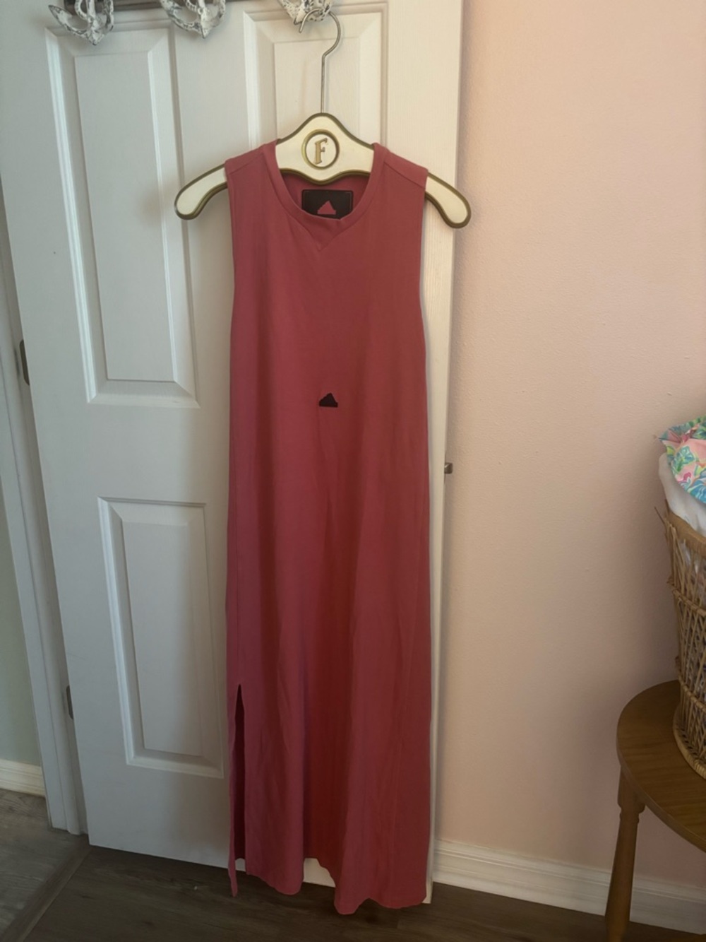 adidas Sleeveless Coral-Pink Maxi Dress with Front Slit - Picture 4 of 8